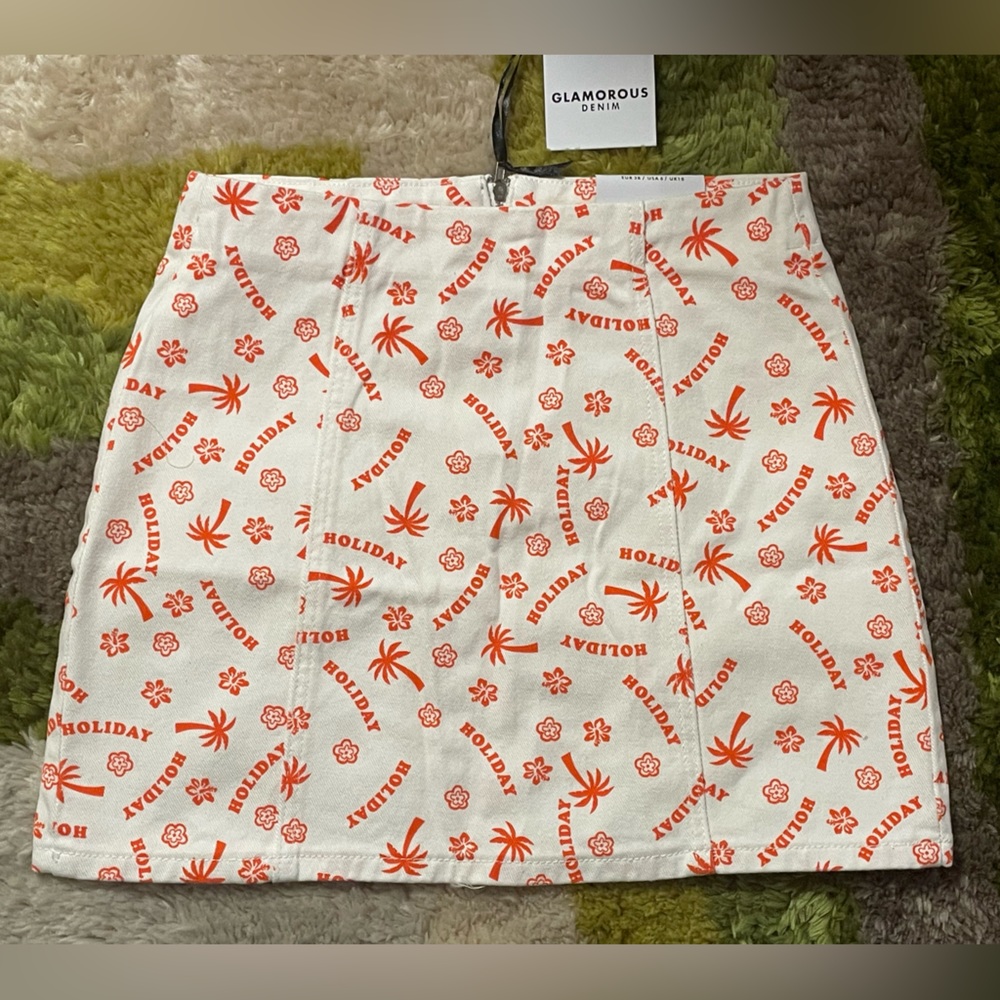 NWT Dolls Kill Holiday Print Cotton Denim Skirt size 6/S